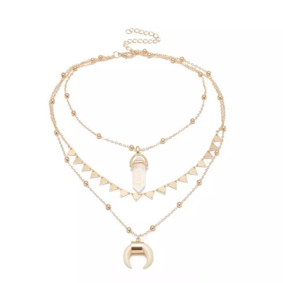 ๐๐Bohemian 3 layered opal stone gold necklace - Picture 2 of 6